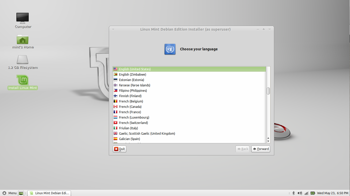 Language selection for installation Language selection