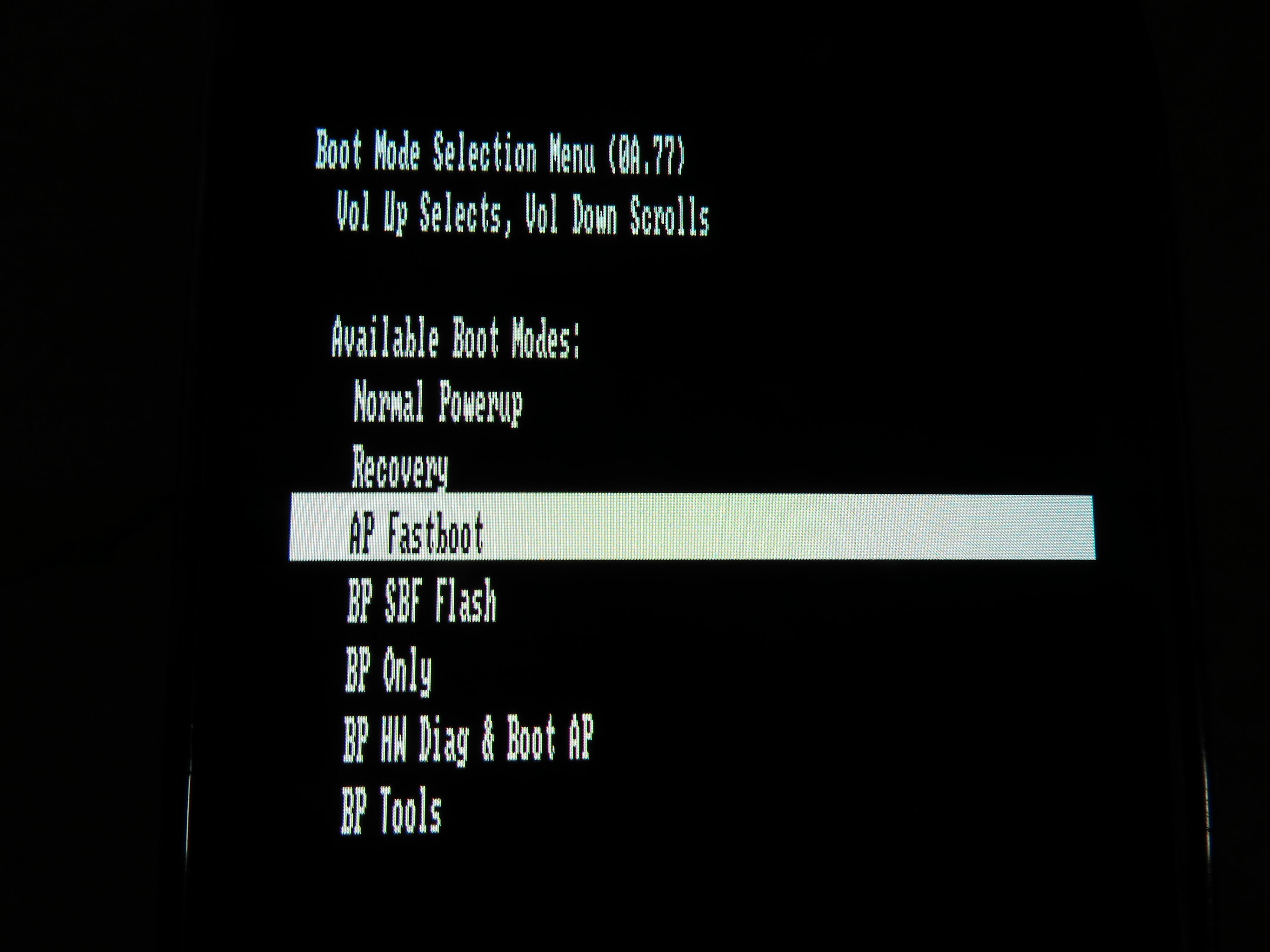 Boot Mode Selection Menu
