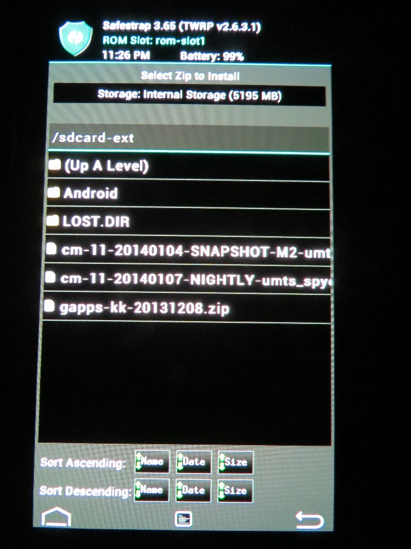 Selecting a Zip to install in SafeStrap